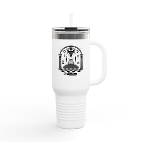 Master Mason Blue Lodge Ringneck Tumbler - Temple Scene with Square & Compass - Bricks Masons