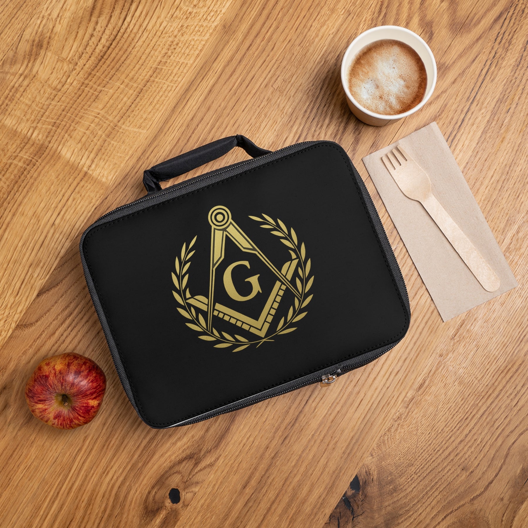 Master Mason Blue Lodge Lunch Bag - Gold Square & Compass G with Wreath - Bricks Masons