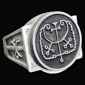 Demon Ring 64 DUKE HAURES 72 Demons Lesser Key of Solomon Goetia In Silver 2.2 cm x 1.8 cm 18 Gr Art 1842 - Bricks Masons