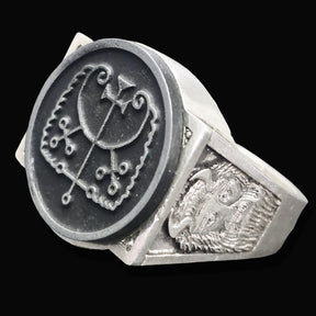 Demon Ring 64 DUKE HAURES 72 Demons Lesser Key of Solomon Goetia In Silver 2.2 cm x 1.8 cm 18 Gr Art 1842 - Bricks Masons