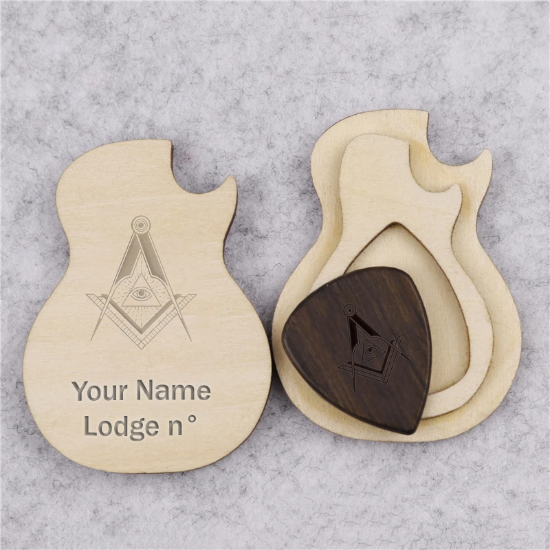 Master Mason Blue Lodge Pick - Wooden Guitar Shape - Bricks Masons