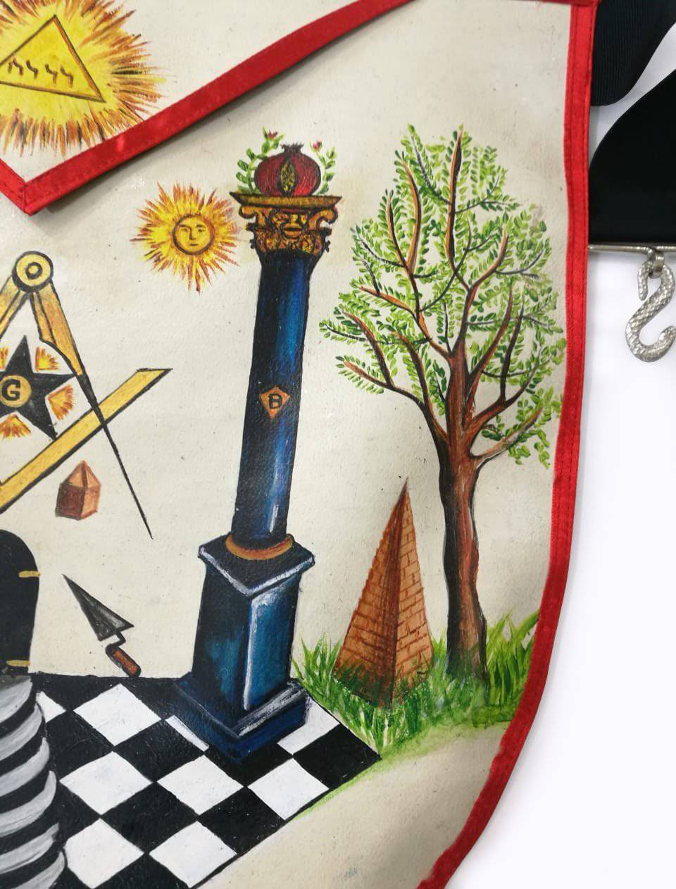 Hand-Painted Apron - Lambskin The Two Pillars of Jachin and Boaz