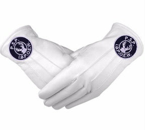 Past State President Elks of the World Gloves - White Leather - Bricks Masons