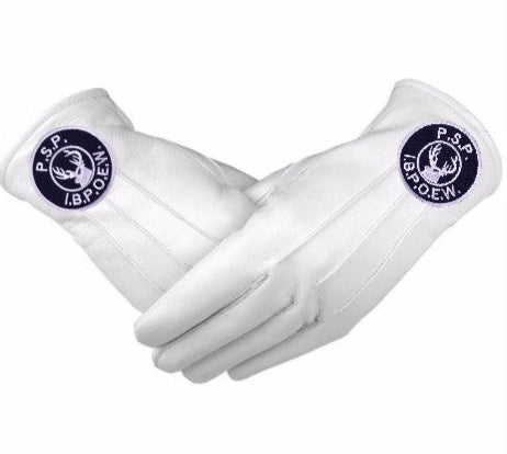 Past State President Elks of the World Gloves - White Leather - Bricks Masons