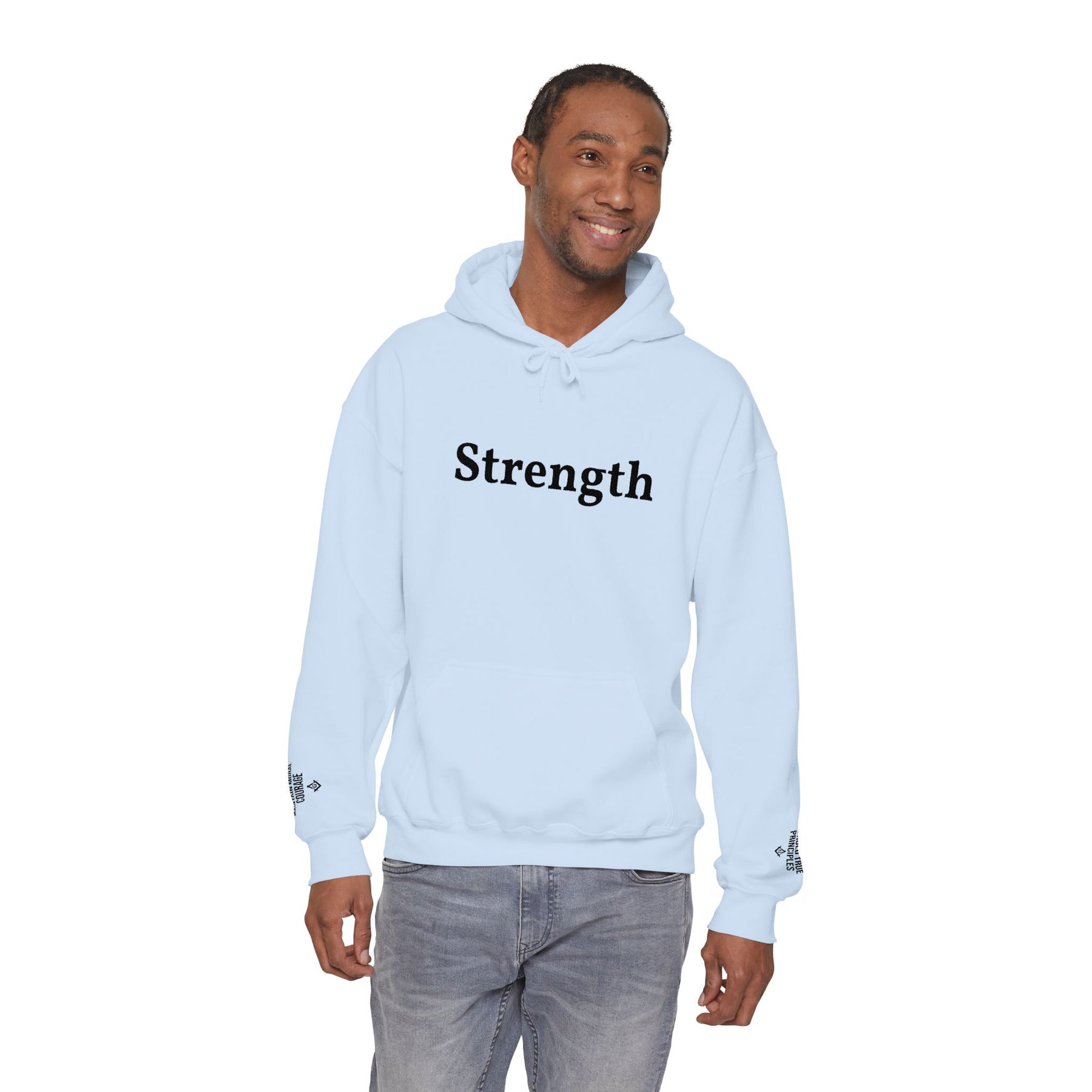 Master Mason Blue Lodge Hoodie - Strength Front & Sleeves Embroidery - Bricks Masons