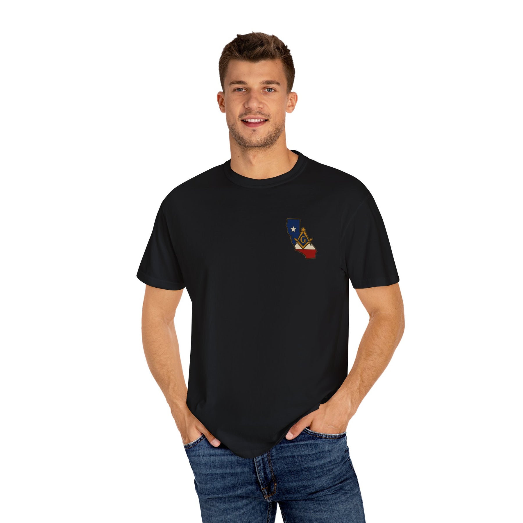 Master Mason Blue Lodge T-Shirt - Garment-Dyed California Mason - Bricks Masons