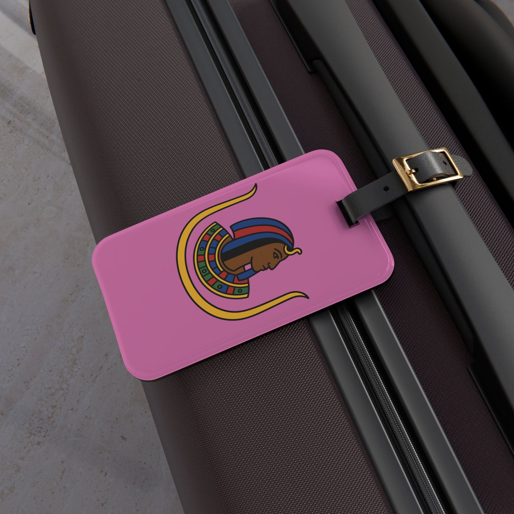 DOI Luggage Tag - Pink With Black Leather Strap - Bricks Masons