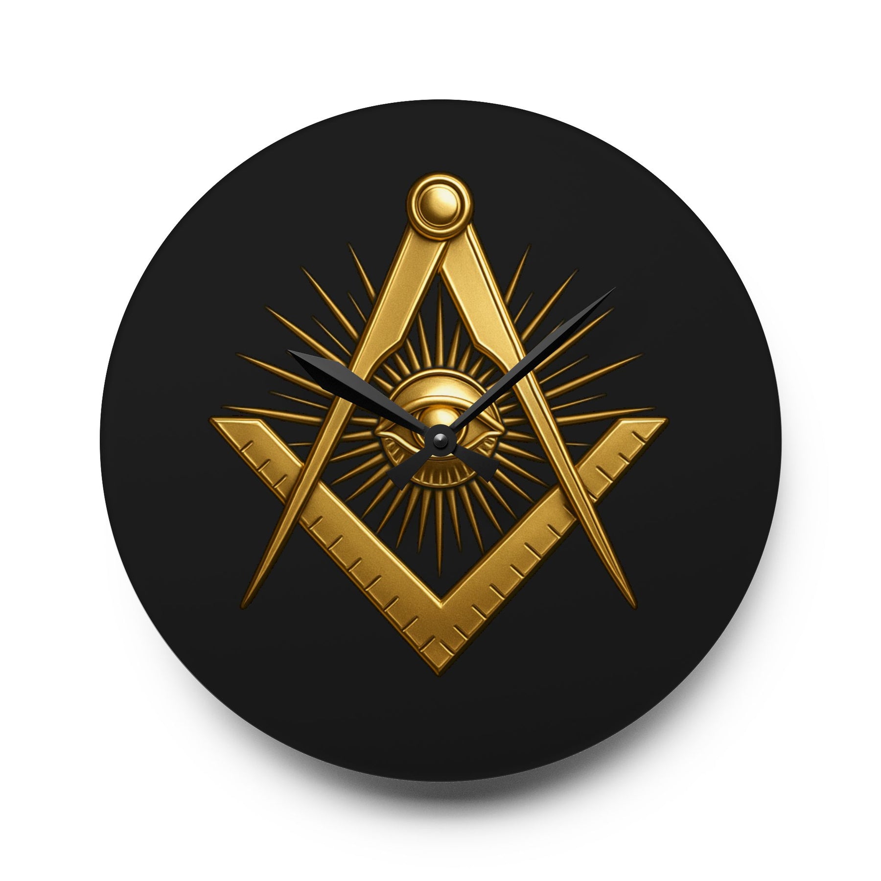 Master Mason Blue Lodge Clock - Square & Compass with All Seeing Eye on Acrylic Dial - Bricks Masons