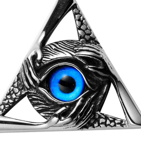 Eye Of Providence Necklace - Silver Stainless Steel Blue All Seeing Eye Pendant - Bricks Masons