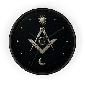 Master Mason Blue Lodge Clock - S&C on Wooden Frame with Plexiglass Cover - Bricks Masons