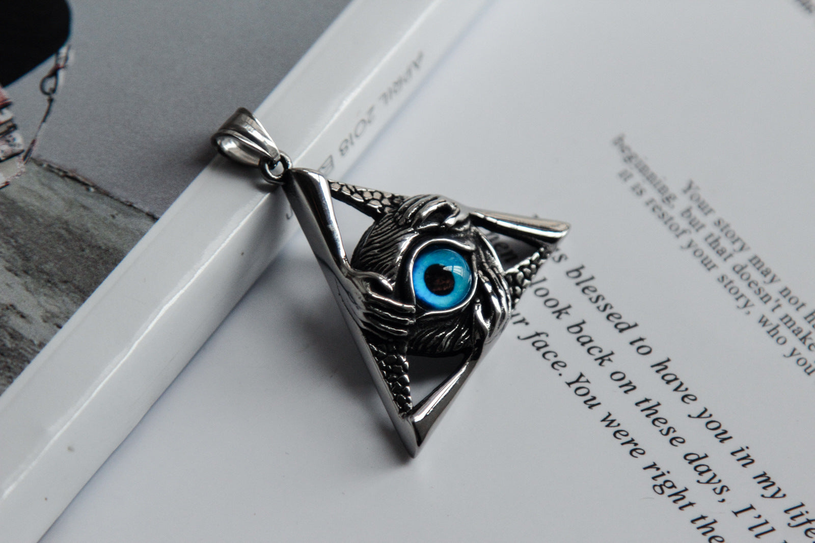 Eye Of Providence Necklace - Silver Stainless Steel Blue All Seeing Eye Pendant - Bricks Masons