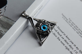 Eye Of Providence Necklace - Silver Stainless Steel Blue All Seeing Eye Pendant - Bricks Masons