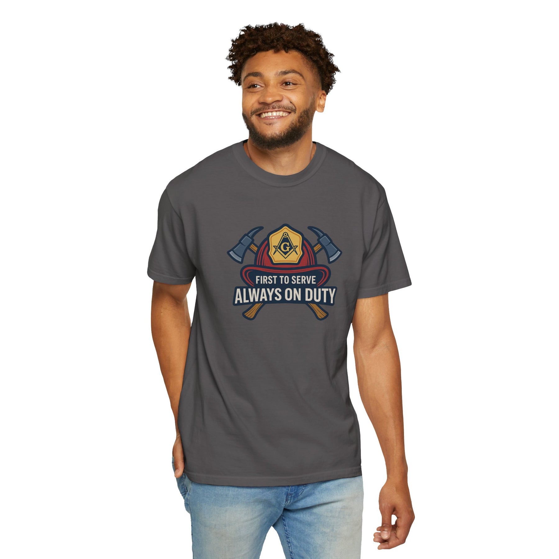 Master Mason Blue Lodge T-Shirt - Garment-Dyed Firefighter Tee - Bricks Masons