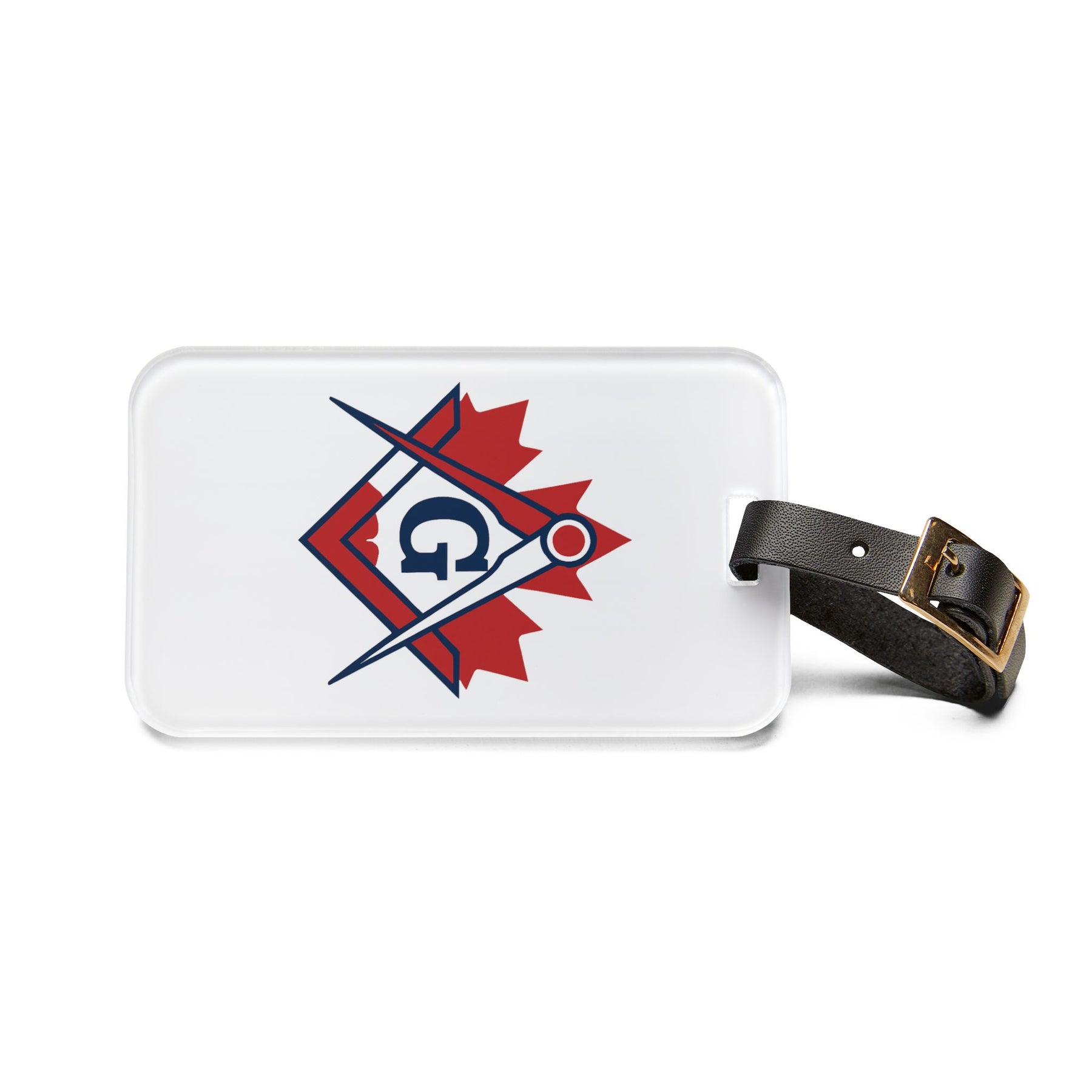 Master Mason Blue Lodge Canada Jurisdiction Luggage Tag - Red Maple Leaf Leather Strap - Bricks Masons