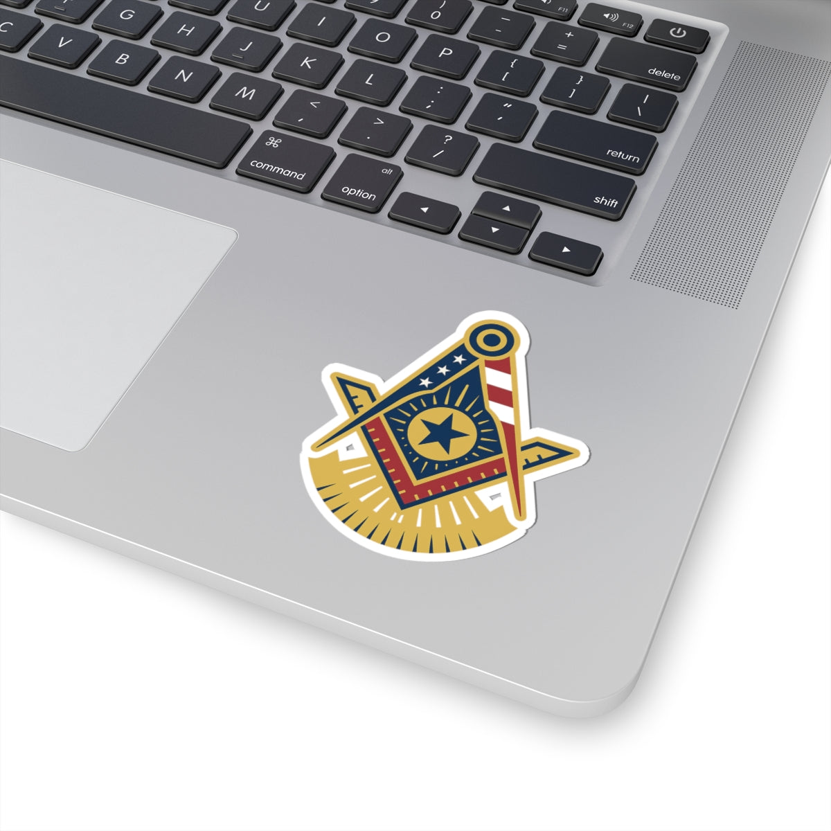 Past Master Blue Lodge Sticker Decal - Kiss-Cut US Flag - Bricks Masons