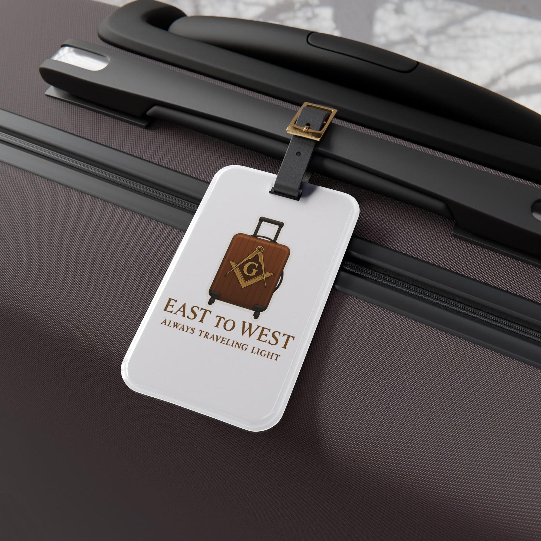 Master Mason Blue Lodge Luggage Tag - Traveling Light With Black Leather Strap - Bricks Masons