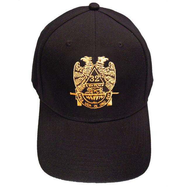 32nd Degree Baseball Cap - Wings Down Black Cotton Fabric