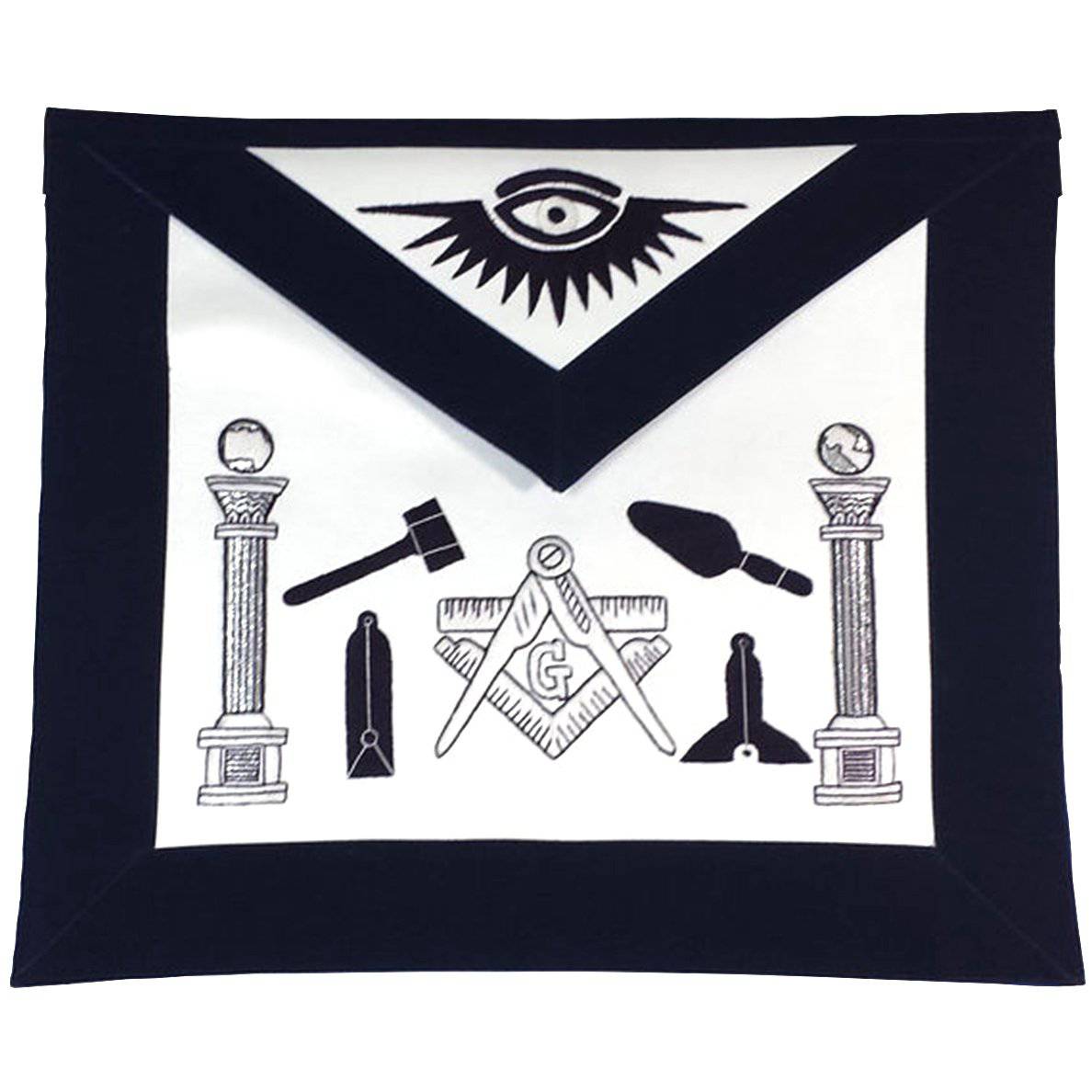 Master Mason Blue Lodge Apron - Navy Blue & White Silk Threads Hand Embroidery