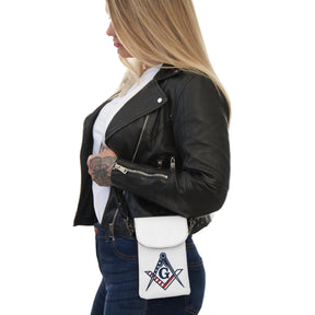 Master Mason Blue Lodge Cell Phone Wallet - US Square & Compass G Microfiber Leather - Bricks Masons