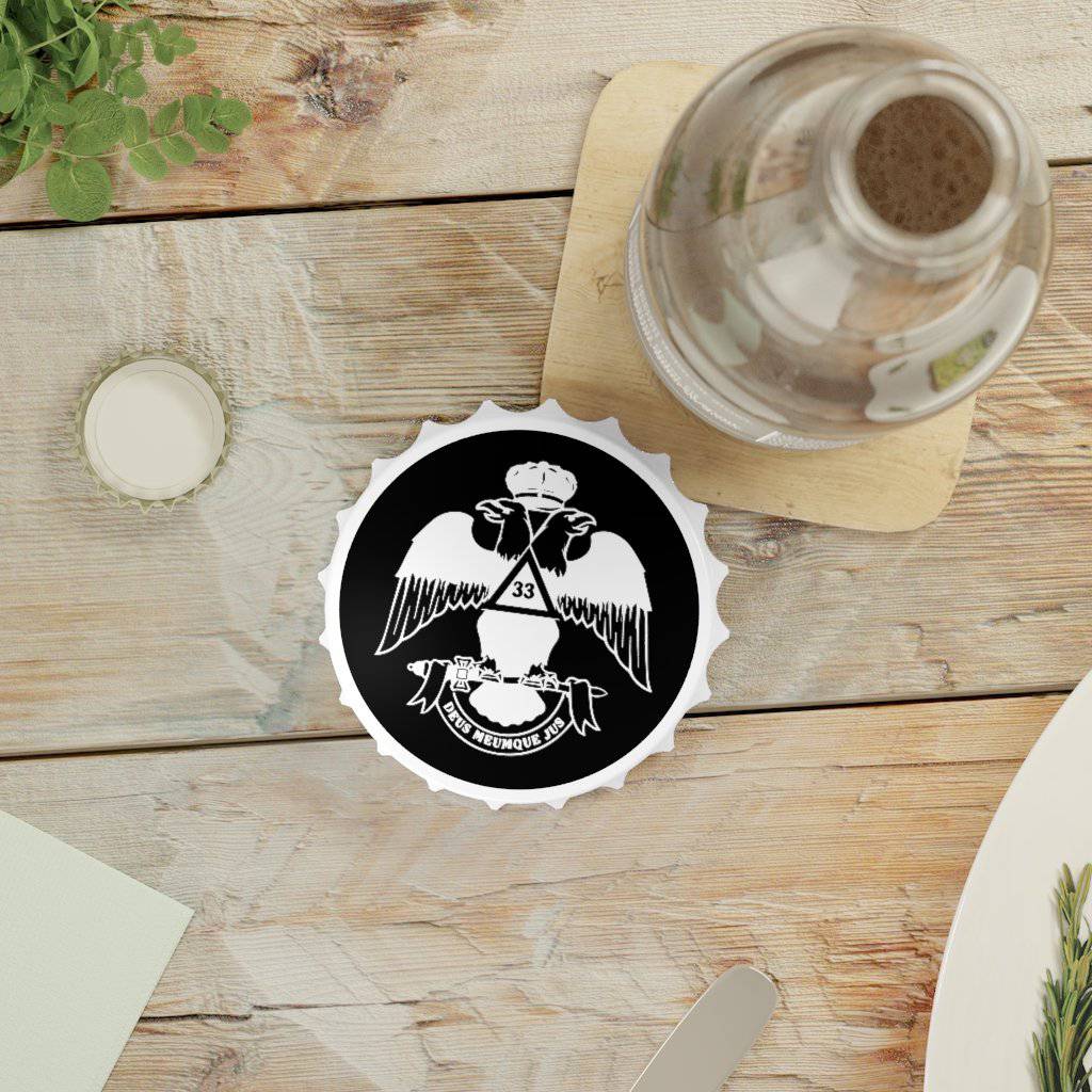 33rd Degree Scottish Rite Bottle Opener - Wings Down Black & White - Bricks Masons