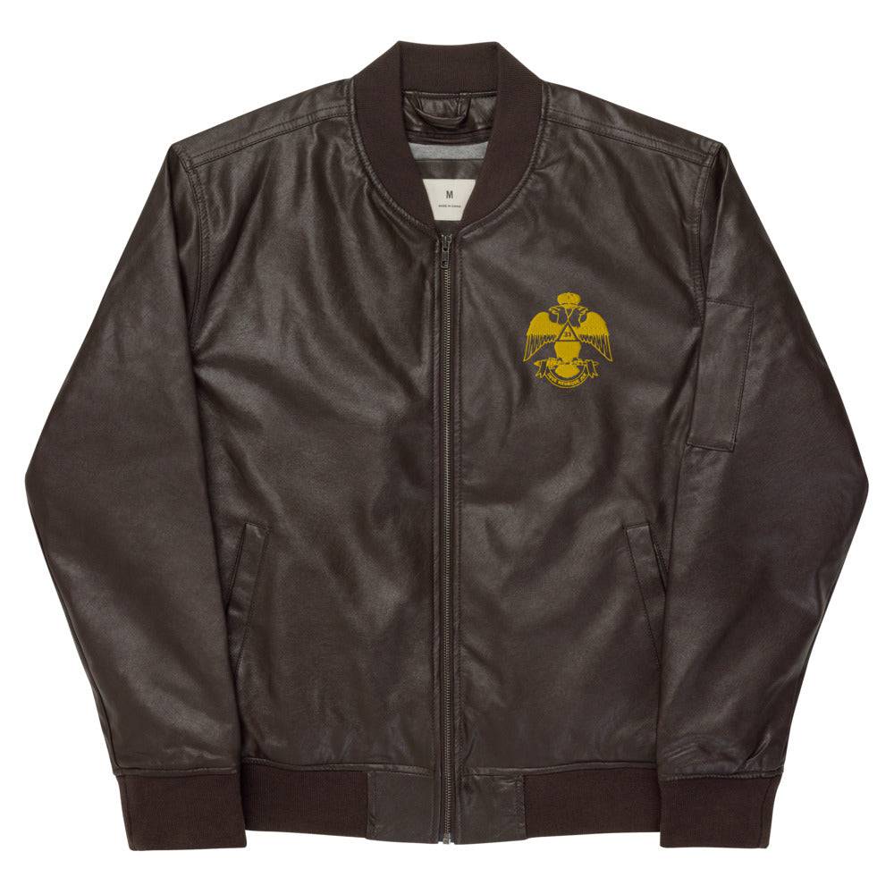 33rd Degree Scottish Rite Jacket - Wings Down Leather Golden Embroidery - Bricks Masons