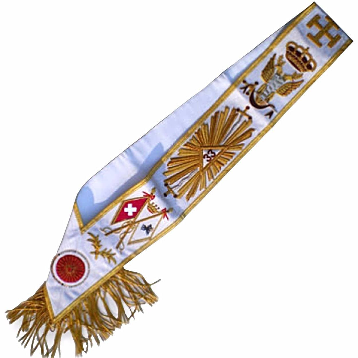 33rd Degree Scottish Rite Sash - White Moire with Golden Border - Bricks Masons