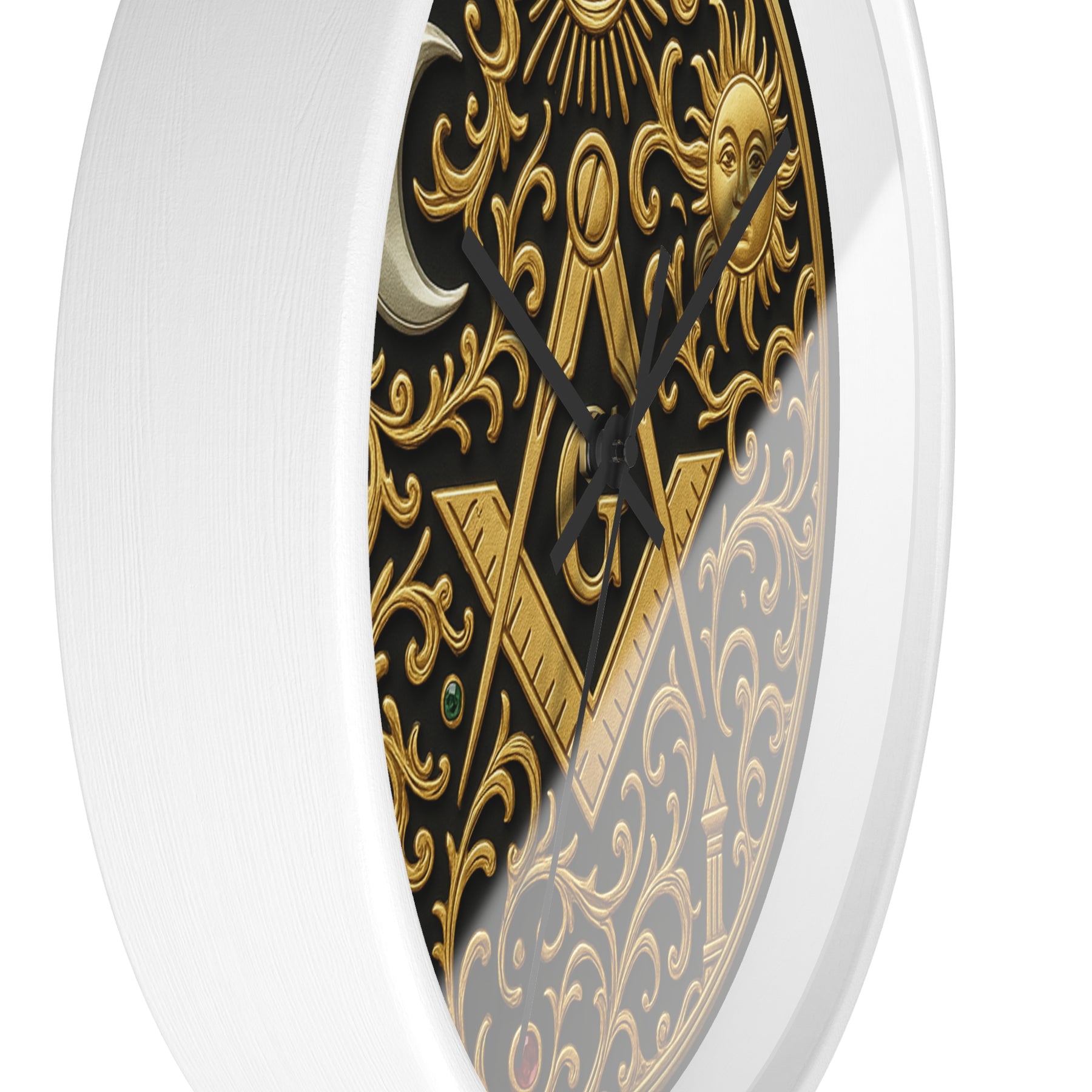 Master Mason Blue Lodge Clock - S&C G with Sun Moon & Eye with Golden Ornates - Bricks Masons