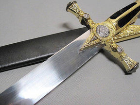 Fellowcraft Blue Lodge Sword - Square Compass Gold Knife W/ Scabbard Gold 25.3"