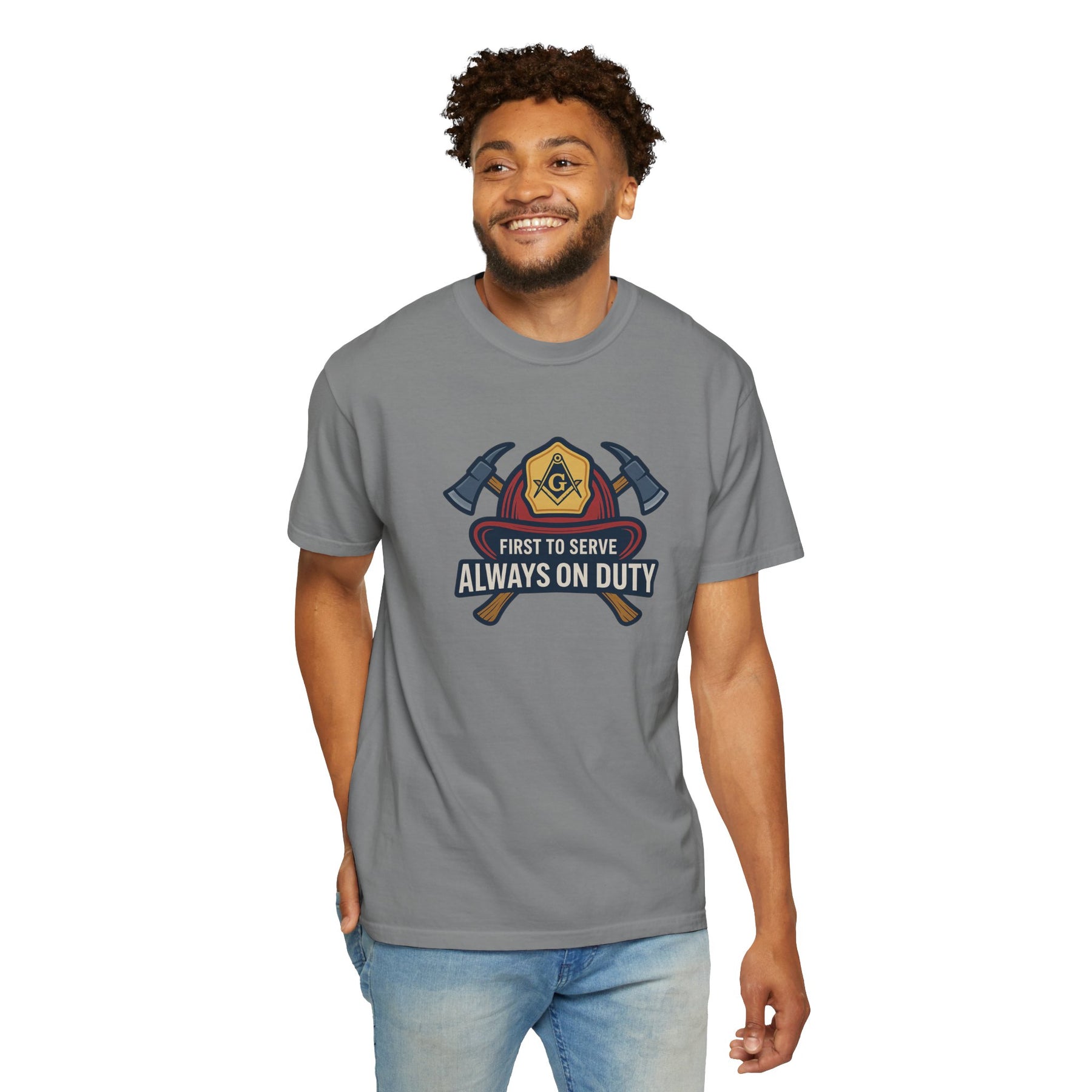 Master Mason Blue Lodge T-Shirt - Garment-Dyed Firefighter Tee - Bricks Masons