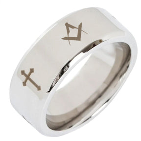 Master Mason Blue Lodge Ring - Beveled Silver Cross