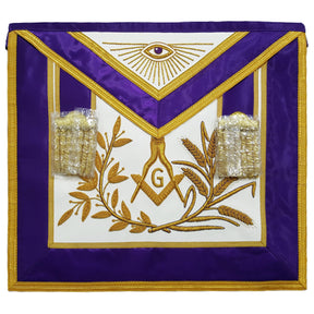 Master Mason Blue Lodge Apron - Purple Gold Hand Embroidery