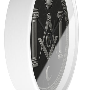 Master Mason Blue Lodge Clock - S&C with Pillars Sun & Moon on Wooden Frame - Bricks Masons