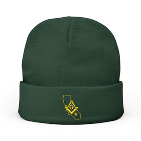 Master Mason Blue Lodge Beanie - Knit Embroidery Gold Square & Compass G California Mason - Bricks Masons