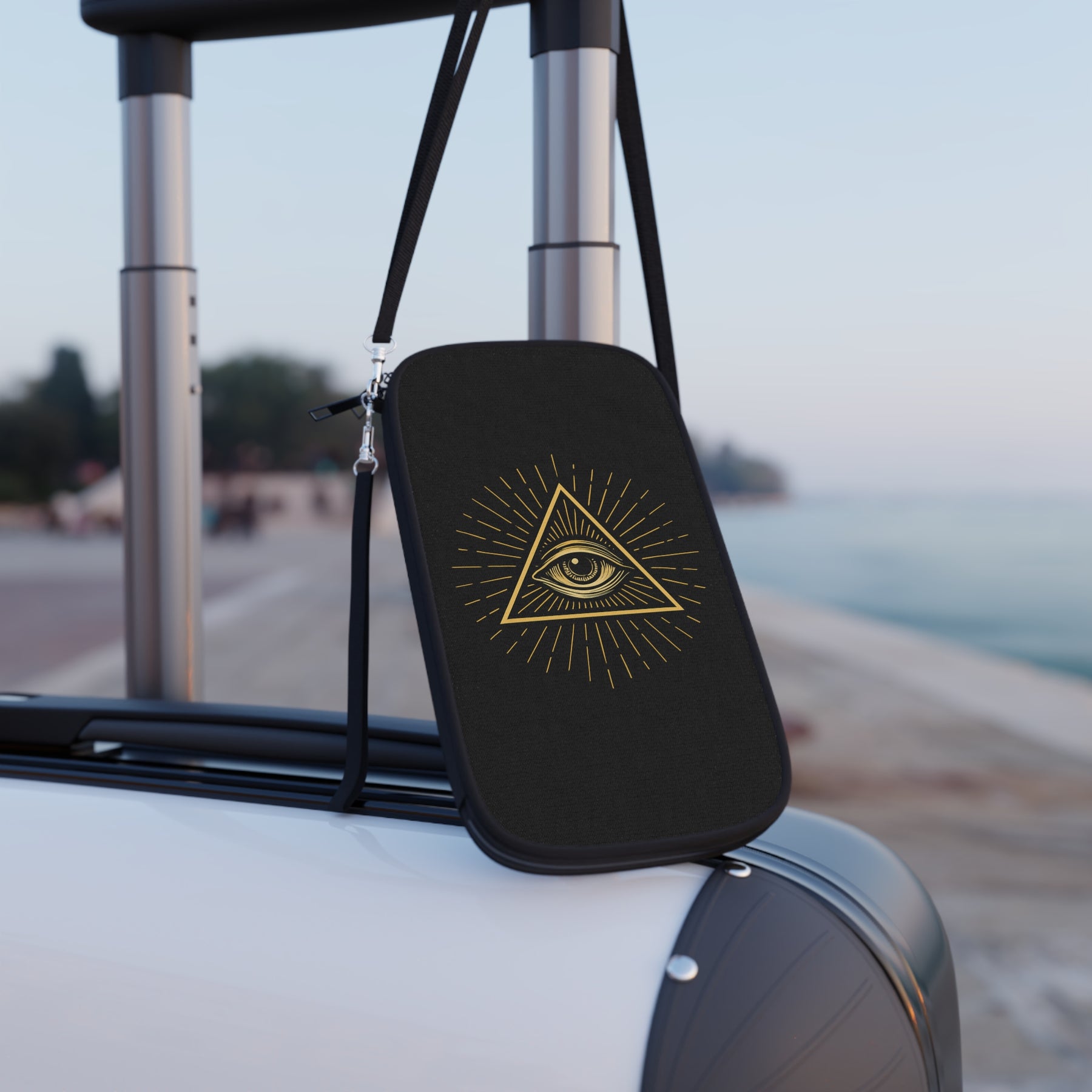 Eye of Providence Passport Wallet - Gold & Black With Shoulder & Wrist Strap - Bricks Masons