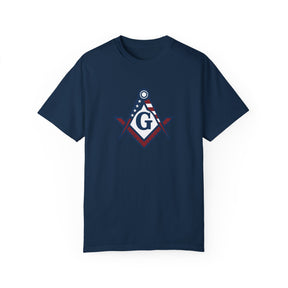 Master Mason Blue Lodge T-Shirt - Garment-Dyed USA Flag Mason - Bricks Masons