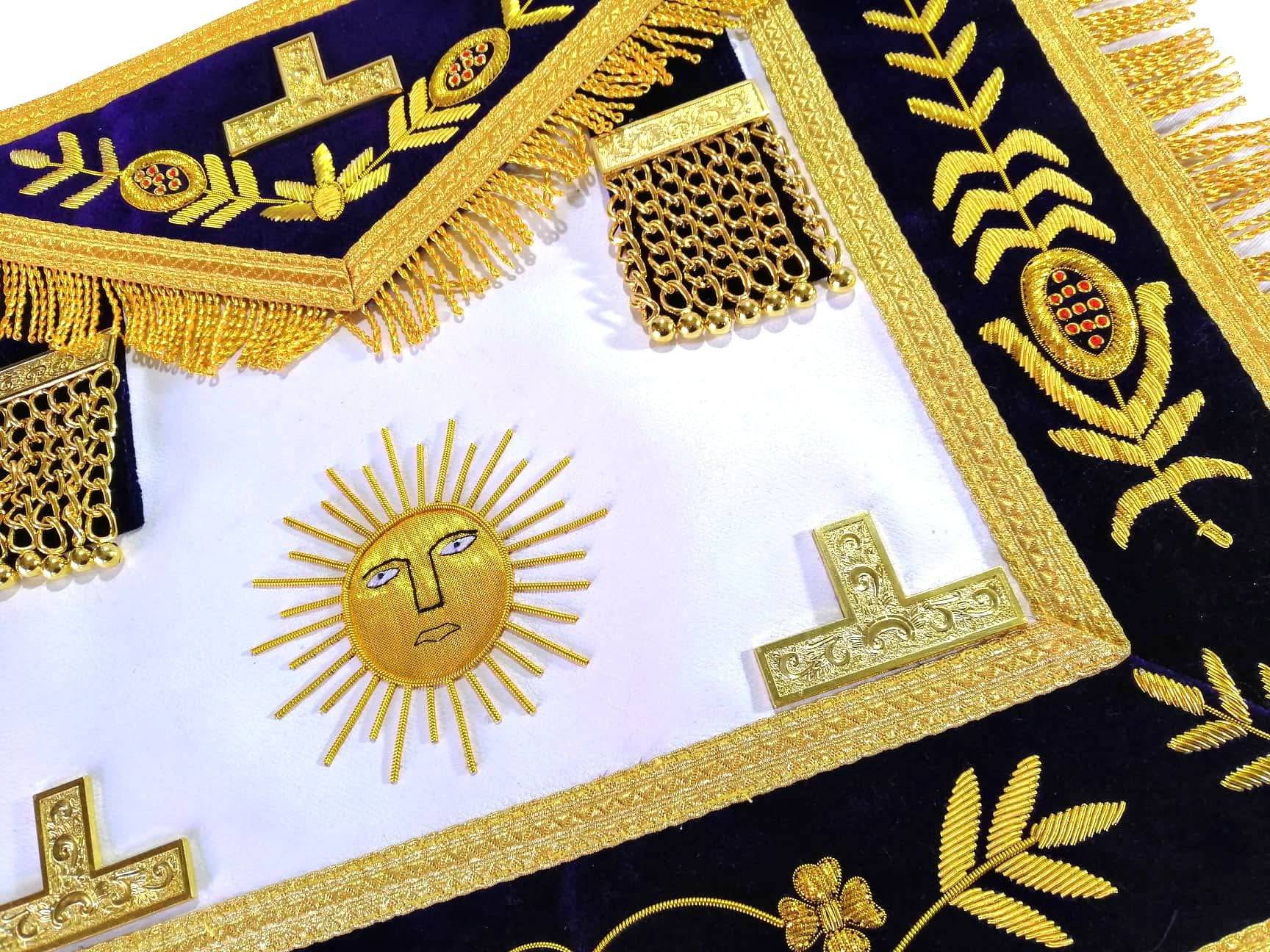 Past Master Blue Lodge California Regulation Apron - Gold Sun & Vinework