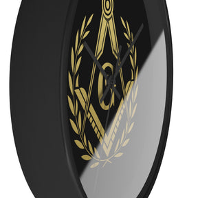 Master Mason Blue Lodge Clock - Wreath with Square & Compass G in Wooden Frame - Bricks Masons