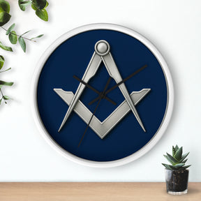 Master Mason Blue Lodge Clock - Minimalist Square & Compass in Wooden Frame - Bricks Masons