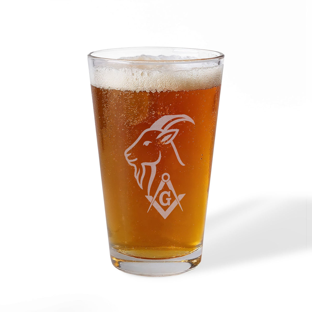 Master Mason Blue Lodge Pint Glass - Square & Compass G with Goat - Bricks Masons