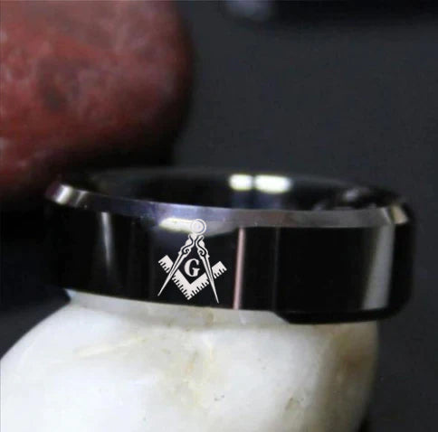 Master Mason Blue Lodge Ring - Black Tungsten Personalizable - Bricks Masons