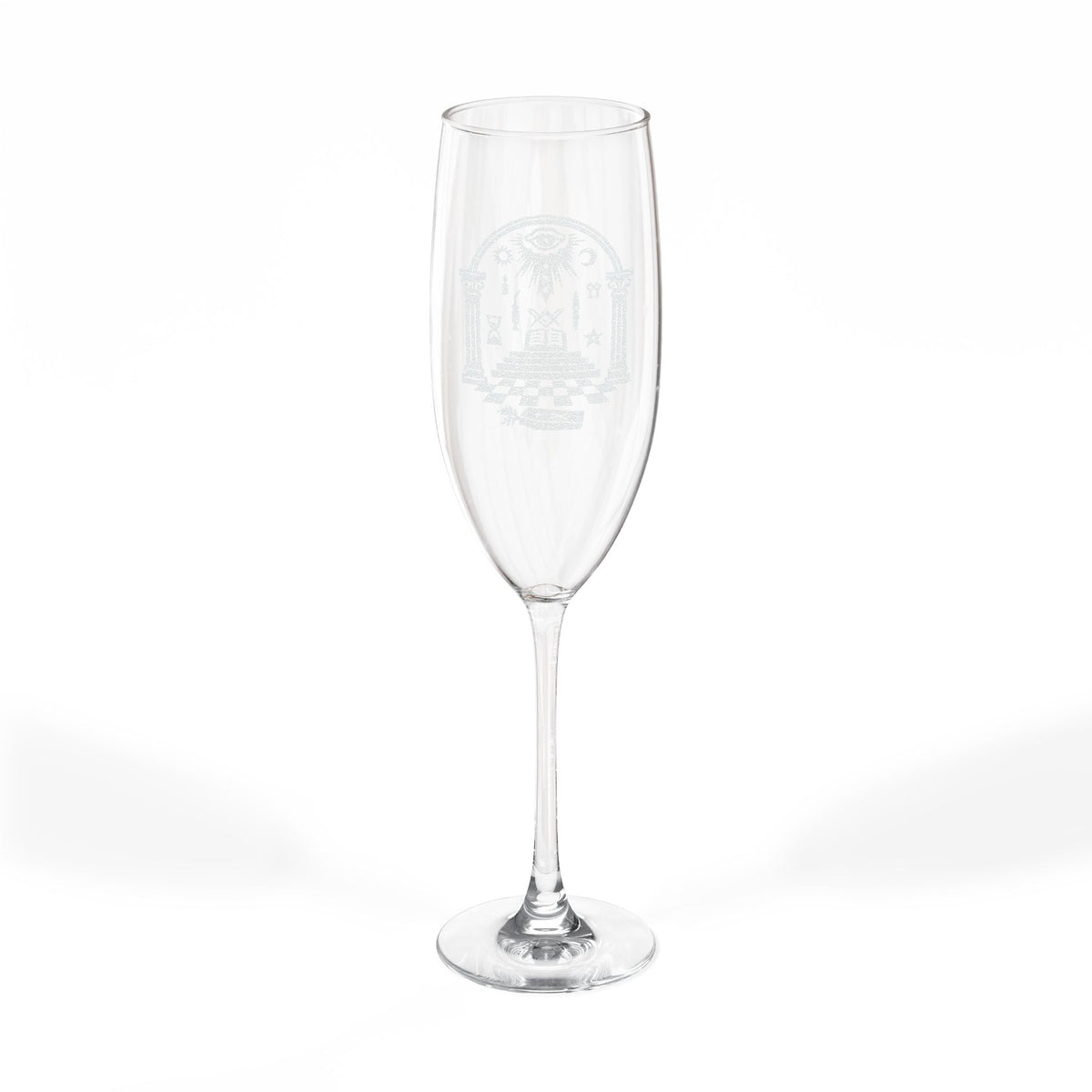 Master Mason Blue Lodge Champagne Flute - Checkered Floor Pillars All-Seeing Eye & Tools - Bricks Masons