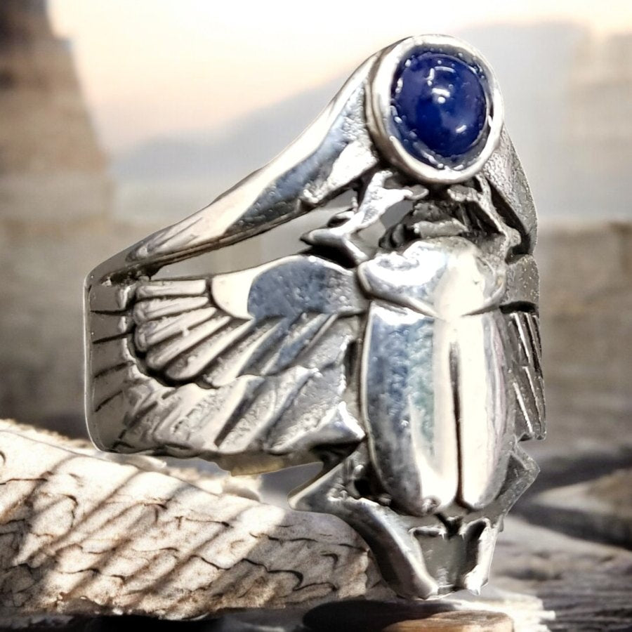 Egyptian Winged Scarab Ring Silver 2.5 cm 12 g Art 636 - Bricks Masons
