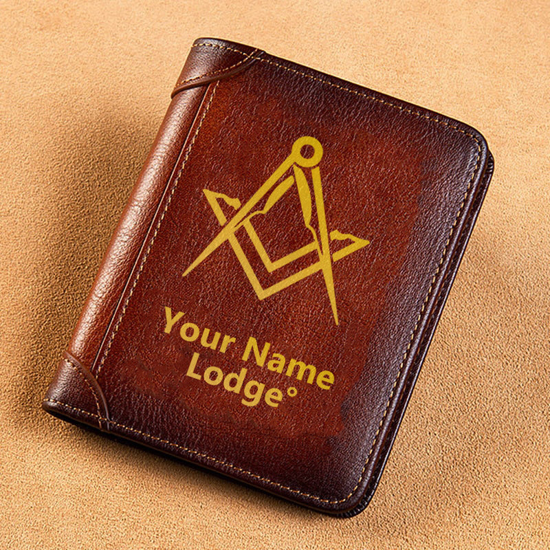 Master Mason Blue Lodge Wallet - Brown Leather - Bricks Masons