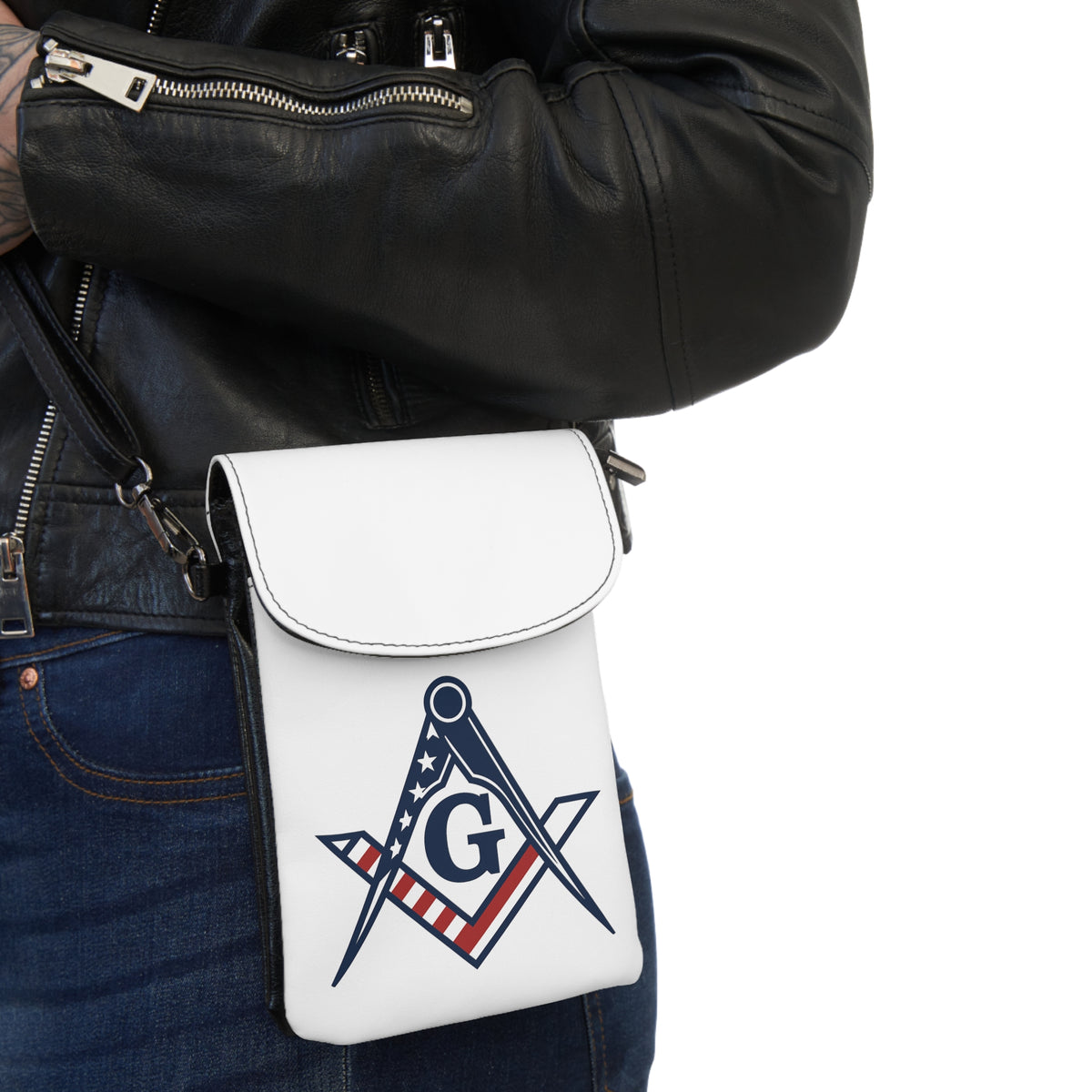 Master Mason Blue Lodge Cell Phone Wallet - US Flag Square & Compass G - Bricks Masons