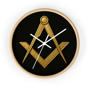 Master Mason Blue Lodge Clock - Classic Square & Compass on Wood Frame - Bricks Masons