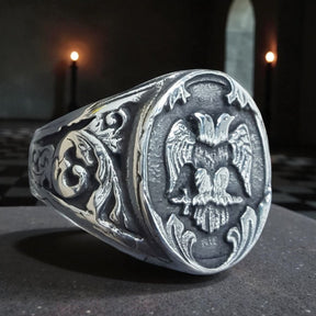 Masonic Ring, 925 Sterling Silver, Double-Headed Eagles, Freemasonry Art. 69 - Bricks Masons