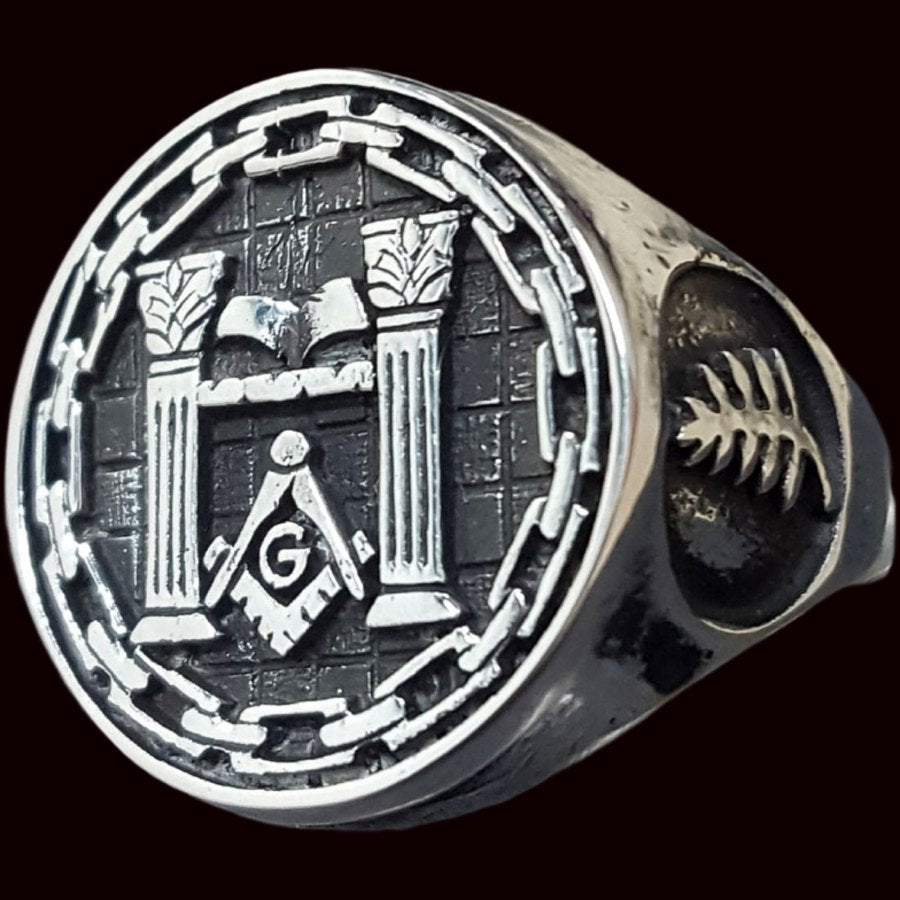 Masonic Ring Columns in Silver Freemasonry Art 73 - Bricks Masons