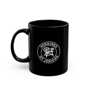 Heroines of Jericho Mug - Black with Spinning Wheel and Chair Emblem - Bricks Masons