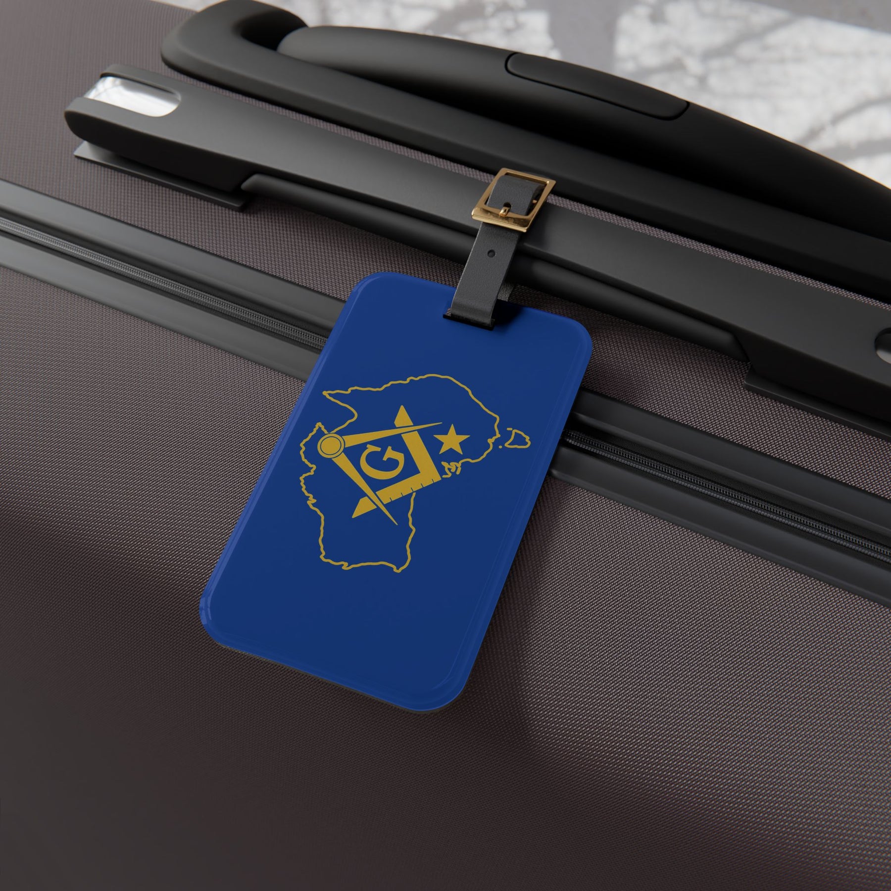 Master Mason Blue Lodge Australia Jurisdiction Luggage Tag - S&C G With Leather Strap - Bricks Masons