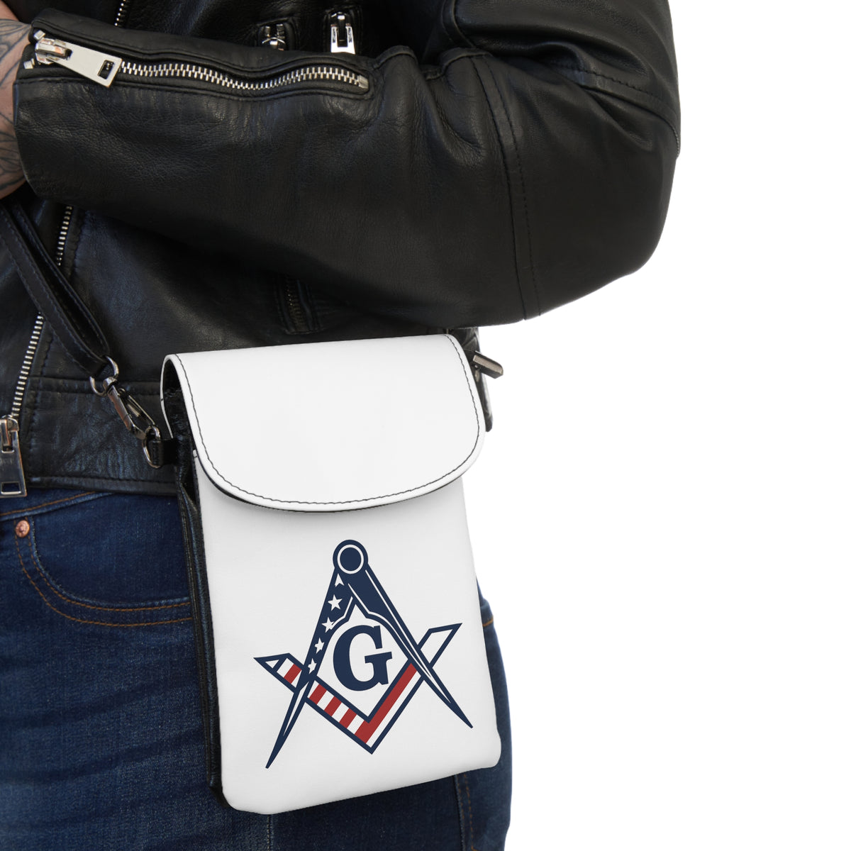 Master Mason Blue Lodge Cell Phone Wallet - US Square & Compass G Microfiber Leather - Bricks Masons